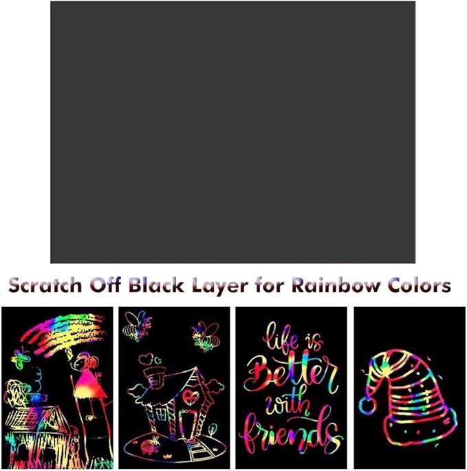 Scratch Paper Art 7.5” x 5.5” 52 Pieces for Kids Rainbow Color Scratch Off Paper Book Ideal Birthday Christmas Party Gift for Kids Help Children to Focus Practice Hands (SP139)