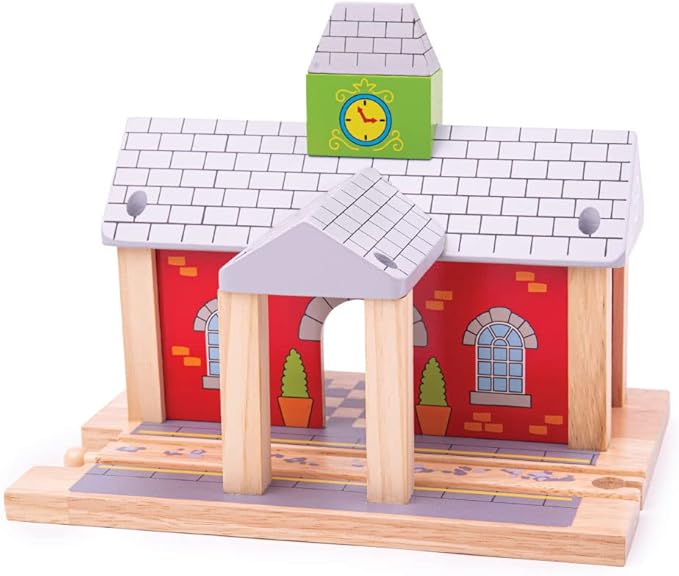 Bigjigs Rail Wooden Railway Station, Wooden Toys, Wooden Train Set, Train Set, Bigjigs Train Accessories, Wooden Train Track Accessories, Train Toys, Wooden Toys for 3 Year Olds