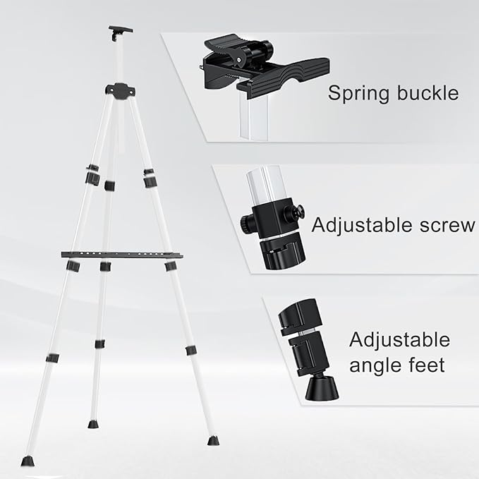 Portable Artist Easel Stand, Art Drawing Easels for Painting Canvas Wedding Signs & Display，Adjustable Height Painting Easel with Bag, Height from 17" to 60",Silver