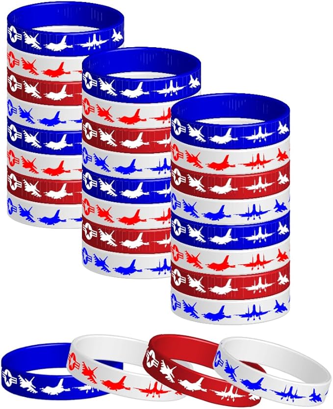 CupaPlay 24PCS Fighter Jet Silicone Rubber Bracelet Airplane Military Aircraft Plane Theme Party Favor Supply Decoration