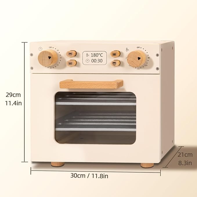 Wooden Kids Oven, Pretend Play Oven for Toddlers with DIY Stickers, Kitchen Play Set Accessories with Push-Pull Baking Tray. Ideal Choice for Boys and Girls Aged 3+