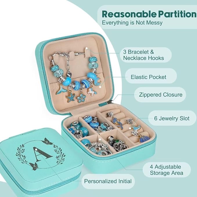 Charm Bracelet Making Kit, Kid Jewelry Making Kit for Girls 8-12, Unicorn Craft Kits for Teen Girls Toys Ages 3-10 Years Old Girl Gifts Trendy Stuff Birthday Christmas Gift with Initial Jewelry Box- A