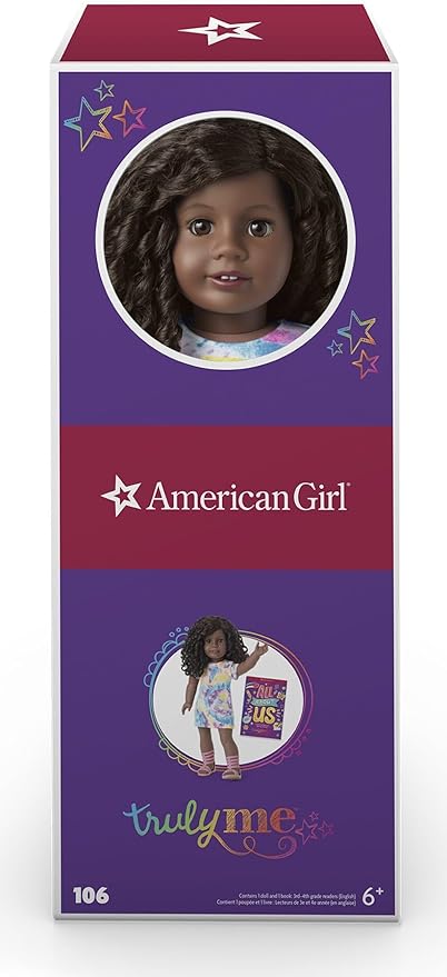 American Girl Truly Me 18-inch Doll #106 with Brown Eyes, Black-Brown Hair, Very Deep Skin, T-shirt Dress, For Ages 6+