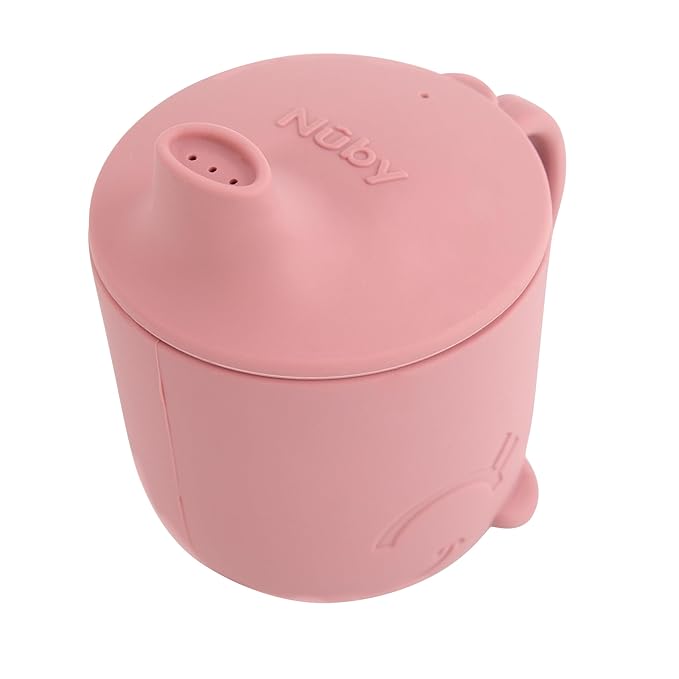 Nuby Animal Friends Silicone Sippy Cup - Toddler Cup with One-Handle - 6+ months - Pink Whale