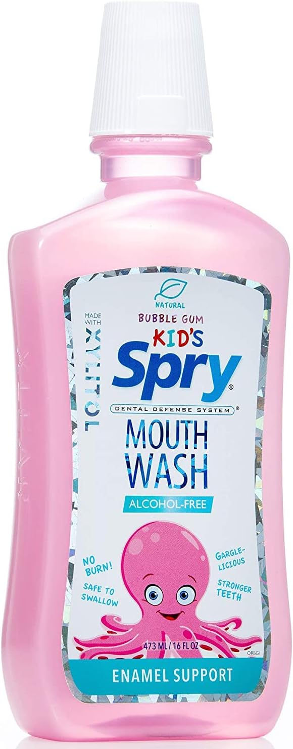 Spry Xylitol Mouthwash Fluoride Free with Enamel Support, Gentle, Natural Bubble Gum - 16 fl oz (Pack of 2)