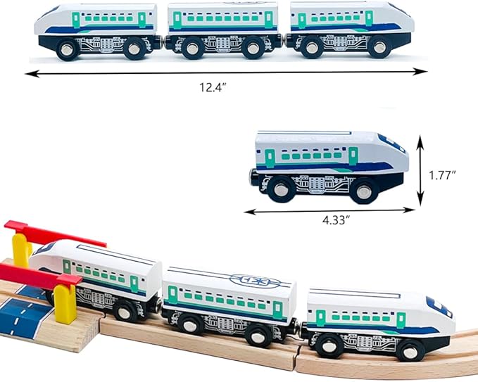 Wooden Bullet Train Cars Track Accessories Set High-Speed City Train Toys Fit for Wooden Train Track Railway for Boys and Girls (Bullet Train)