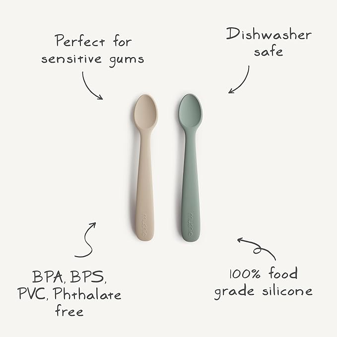 mushie Silicone Baby Feeding Spoons | 2 Pack (Tradewinds)