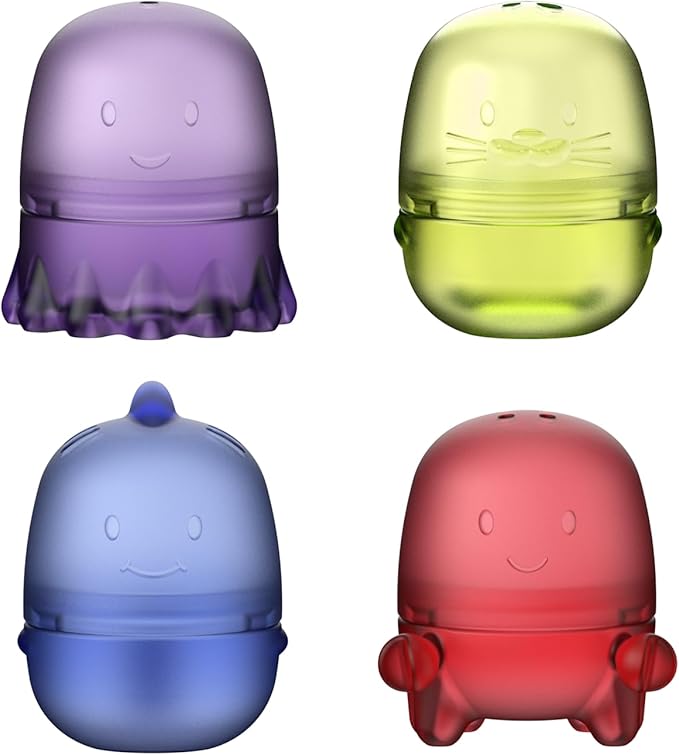 Ubbi Translucent Interchangeable Bath Toys for Baby and Toddler, Colorful Mix and Match Baby Bathtub Toys, Set of 4
