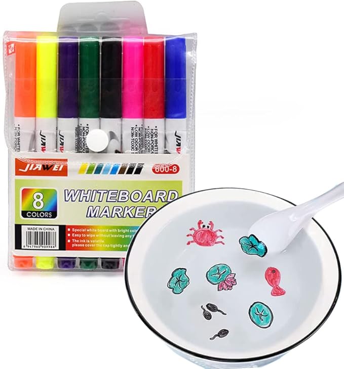 Magical Water Painting Pen Toy, Erasing Whiteboard Marker - A Watercolor Pen That Can Float in The Water, Magical Water Painting Pens Kit Set for Kids Teaching Drawing (8 Colors,with Spoon)