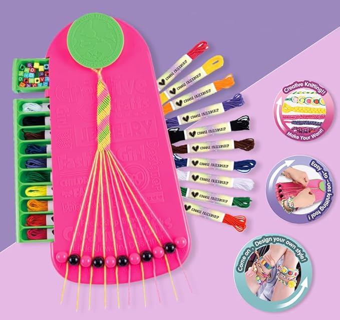 Lreyrous Kids DIY Hand Rope Weaving Kit Personalized Fashion with Braider 4PCS Friendship Bracelet Kit Birthday Gift Holiday Gift Suitable for Children Over 6 Years Old
