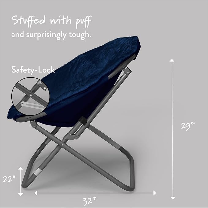 Urban Lifestyle Super Soft Faux Fur Saucer Chair with Folding Metal Frame, Navy, 29"X32"X22"