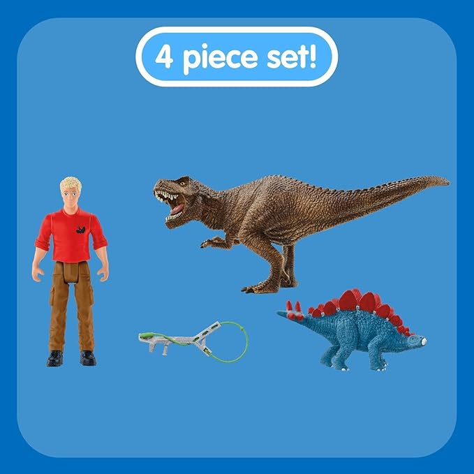 Schleich Dinosaurs, Dinosaur Toys for Kids, Tyrannosaurus Rex Attack 5-Piece Dino Set with T-Rex Toy, Ages 4+