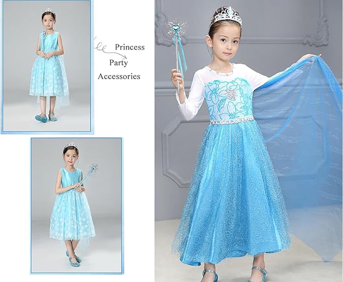 Princess Elsa Costume Dress up Accessories for Girls Cosplay Accessories Christmas Gifts Set Gloves Tiara Crown Necklace Wand (Blue02)