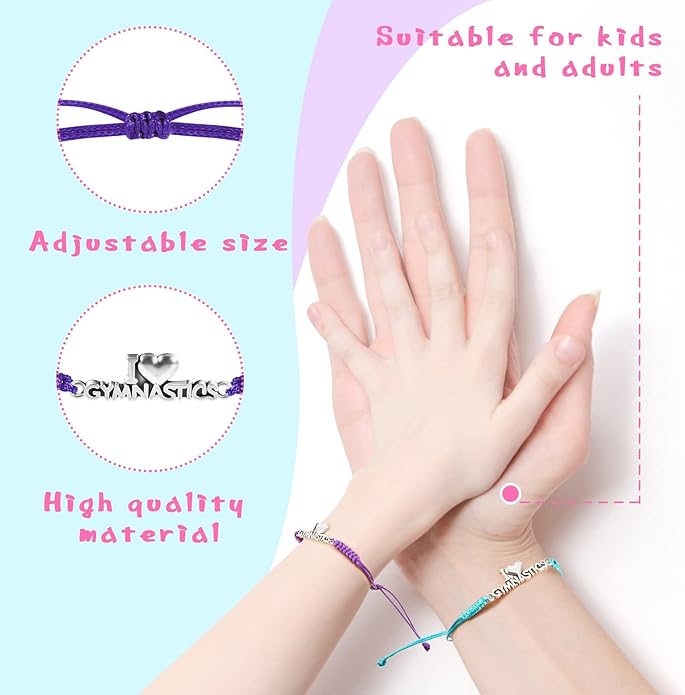 Sureio 48 Pcs Gymnastics Bracelet Gifts Bulk Adjustable Rope Braided Bracelets Christmas Gifts Gymnastics Jewelry Gymnastics Party Favors Supplies for Women Gymnasts