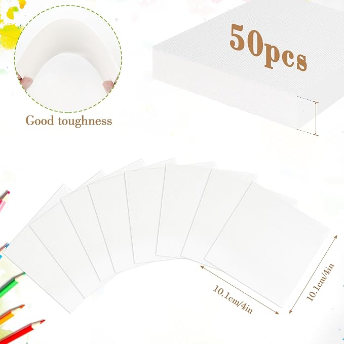 50PCS 4x4 Watercolor Paper Bulk, 140lb/300g Cold Press Thick Water Color Paper Pad for Kid Child Adult, White Art Paper for Drawing Painting Markers Gouache, Textured Cotton Paper Sheets