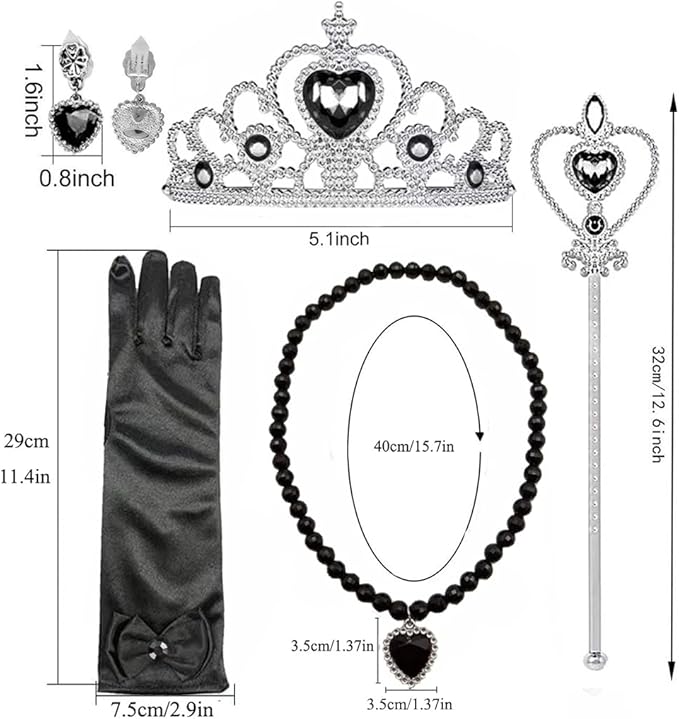 Girls Wednesday Costume Dress up Accessories for Girls Wednesday Gloves Tiara Crown Necklace Wand Earrings Bracelet Ring Kids Halloween Cosplay Accessories Christmas Gifts Set