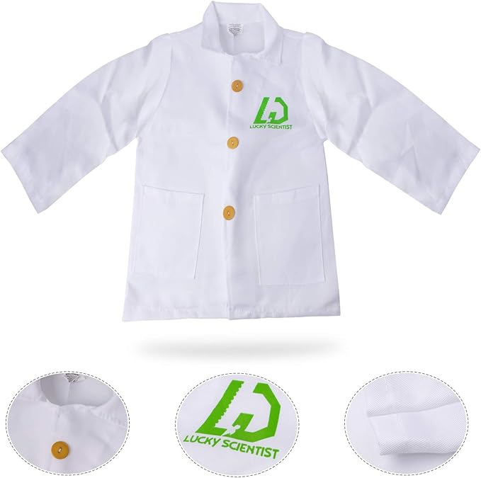 Beelittle Kids Scientist Lab Coat Costume Dress Up with Goggles ID Card Science Experiment Set for Age 3-10