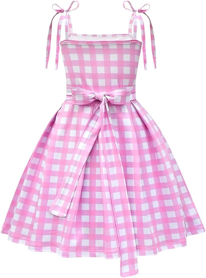 Princess Summer Dress for Girls Costume Plaid Sleeveless Sundress With Accessories