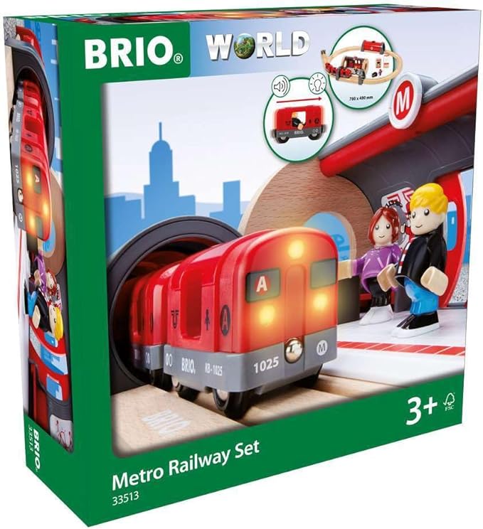 Brio - 33513 Metro Railway Set | Dynamic 20 Piece Wooden Train Set with Interactive Accessories | Perfect for Kids Ages 3 and Up | Fosters Creativity and Motor Skills