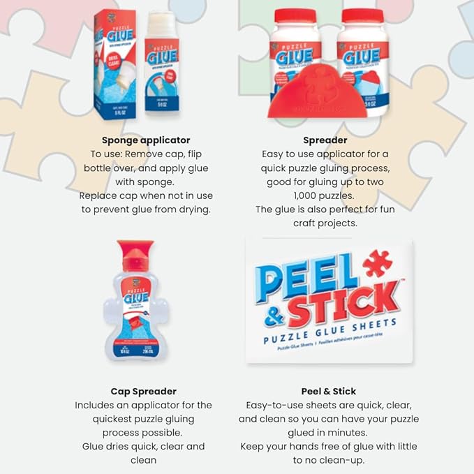 MasterPieces Puzzle Glue and Wide Plastic Spreader 5oz - Pack - Jigsaw Puzzle Saver Clear Glue for Puzzle Protector