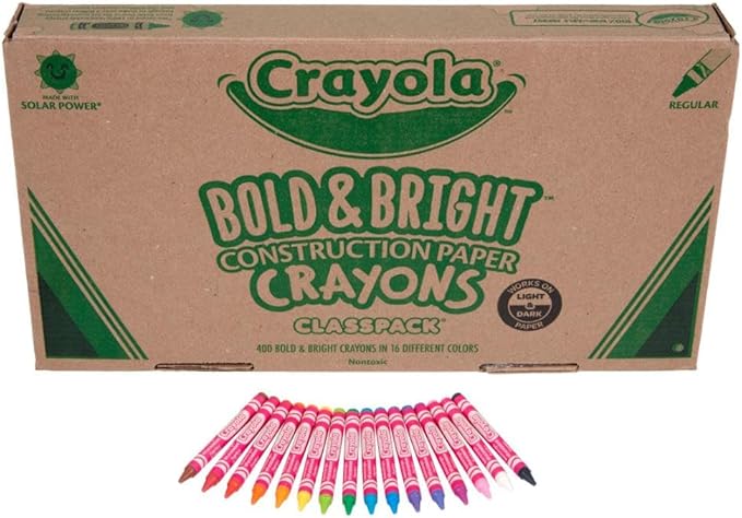 Crayola Construction Paper Crayons Classpack, Bulk Assorted School Supplies, 16 Colors, 400/Set (Packaging May Vary)
