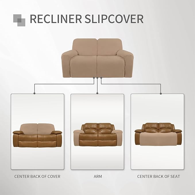 Easy-Going Oversized 6 Pieces Microfiber Stretch Sectional Recliner Loveseat Sofa Slipcover Soft Fitted Fleece 2 Seats Couch Cover Washable Furniture Protector with Elasticity for Kids Pet Camel