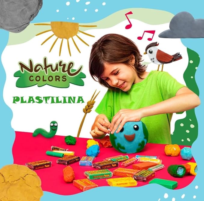 Jovi Plastilina Reusable and Non-Drying Modeling Clay; Nature Colors, 1.75 Oz. Bars, Set of 18, 3 Each of 6 Colors, Perfect for Arts and Crafts Projects