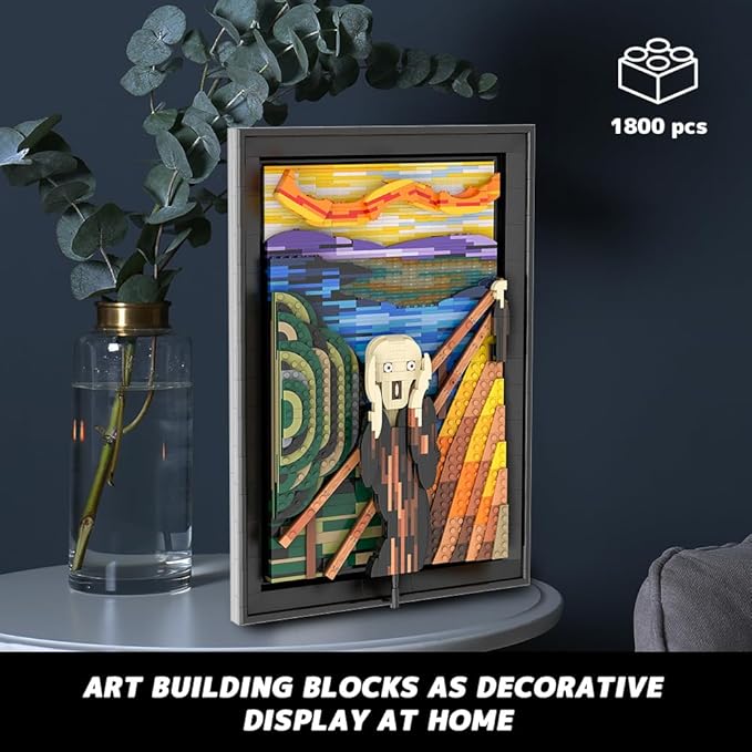 HOGOKIDS The Scream Artwork Building Set - 3D Wall Art Building Kit for Home Office Décor Display Framed DIY Painting Building Blocks Creative Activity for Teens Adults Ideas Birthday Gift - 1800 PCS