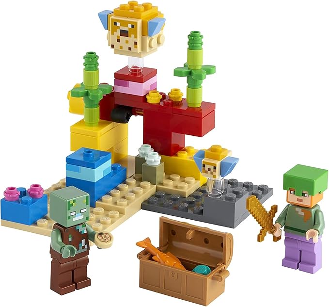 LEGO Minecraft The Coral Reef Toy Building Set 21164 Pretend Play Minecraft Toy with Alex, Puffer Fish and Zombie Figures, Ideal Gift for Kids Who Love Minecraft, Boys & Girls Age 7+ Years Old