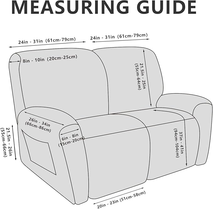 Loveseat Recliner Cover Leather Look Recliner Loveseat Covers Recliner Sofa Cover for 2 Seater Reclining Couch Spandex Fabric Washable 6 Pieces (2 Seater, 01 Dark Gray)