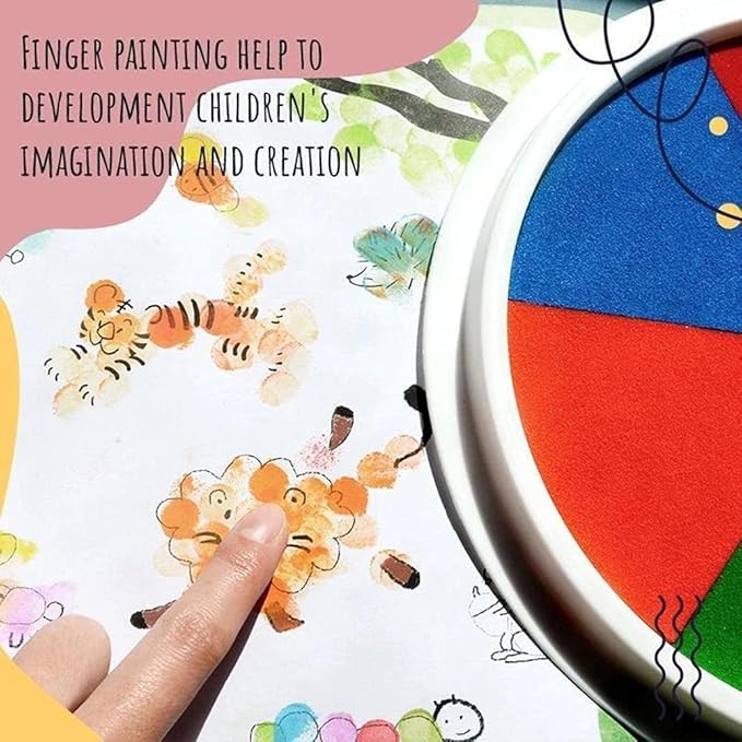 Funny Finger Painting Kit and Book, 12 Color Washable Finger Drawing with Finger Paint Pad, Easy Clean and Non Paint Toys for Baby, Baby Finger Painting Kit Toys