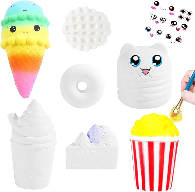 7Pcs Arts and Crafts for Girls,DIY Dessert Paint Your Own Squishies Kit!Gifts for Craft Lovers Kids Top Christmas Toys.Jumbo Slow Rise Squishies Stress Relief for Adult,with Decorating Stickers