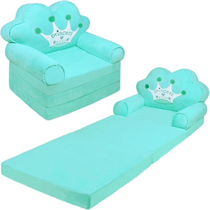 MOONBEEKI Kids Couch Fold Out, Foldable Princess Chair for Toddlers 1-3, Sofa Bed for Kids Folding Toddler Bed Lounger Chair for Bedroom, Toddler Couch Bed for Girl