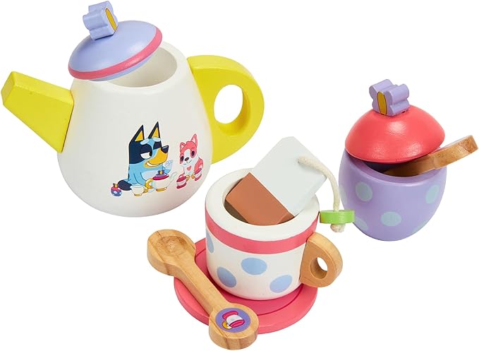 Bluey – Tea Party Set – Wooden 18-Piece Pretend Play Set with Tray, Teapot, Tea Cups, Biscuits, and Notepad for Children 3 Years and up – Imaginative Fun and Role-Playing, FSC Certified