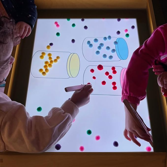 Wooden Sand Painting Light Box - Light Table for Kids, Encourages Creativity and Collaboration - 3 Color Temperature, 22"