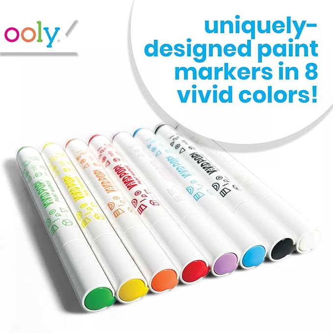 Ooly Shrink-Its DIY Shrinking Art & Vivid Pop Marker Kit, 40 Pre Cut Shrinking Charms, 6 Cords & Chains, 8 Water Based Paint Markers for Kids in Classic Colors