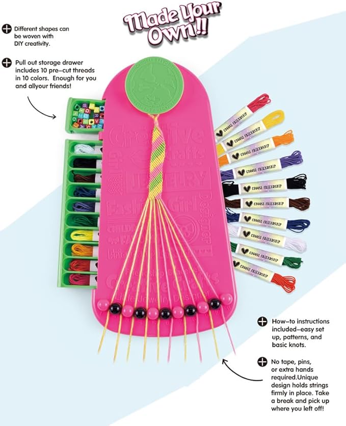 Lreyrous Kids DIY Hand Rope Weaving Kit Personalized Fashion with Braider 4PCS Friendship Bracelet Kit Birthday Gift Holiday Gift Suitable for Children Over 6 Years Old