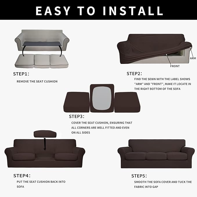 Easy-Going 100% Dual Waterproof Oversized Cover Stretch Soft Couch Cover for Dogs, Sofa Slipcover for 3 Separate Cushion Couch Leakproof Furniture Protector for Kids, Pets Chocolate