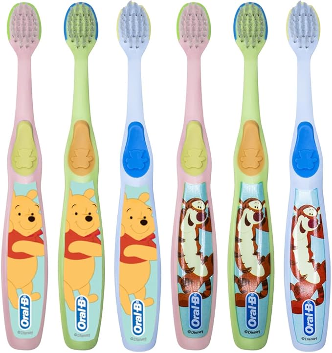 Oral-B Baby Manual Toothbrush, Pooh Characters, 0-3 Years Old, Extra Soft (Characters Vary) - Pack of 6