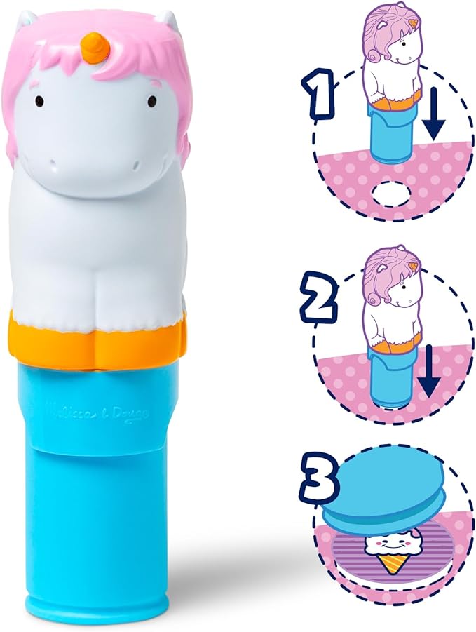 Melissa & Doug Sticker WOW!™ 24-Page Activity Pad and Sticker Stamper, 300 Stickers, Arts and Crafts Fidget Toy Collectible Character – Unicorn - FSC Certified