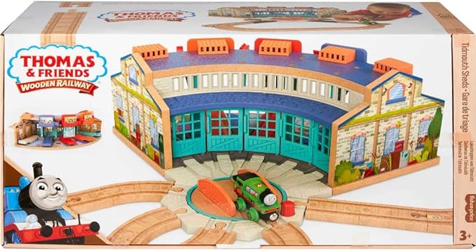Thomas & Friends Wooden Railway Toy Train Track Tidmouth Sheds Starter Set with Percy Wood Engine for Preschool Kids Ages 3+ Years (Amazon Exclusive)