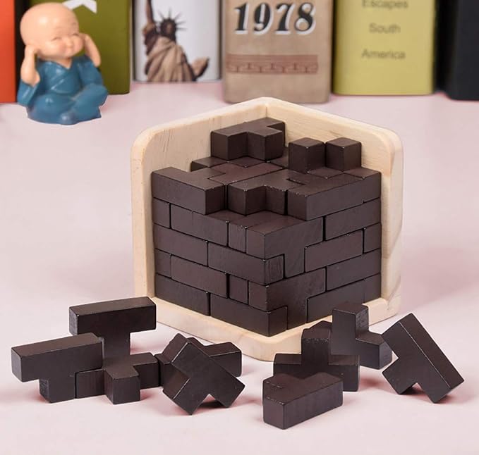 Wooden Brain Teaser Puzzle Cube Easter Basket Stuffers Wooden Puzzles T-Shaped Jigsaw Logic Puzzle Educational Toy for Kids and Adults by AHYUAN (Coffee)