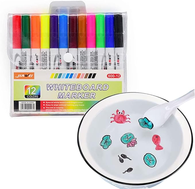 Magical Water Painting Pen Toy, Erasing Whiteboard Marker - A Watercolor Pen That Can Float in The Water, Magical Water Painting Pens Kit Set for Kids Teaching Drawing (12 Colos,with Spoon)