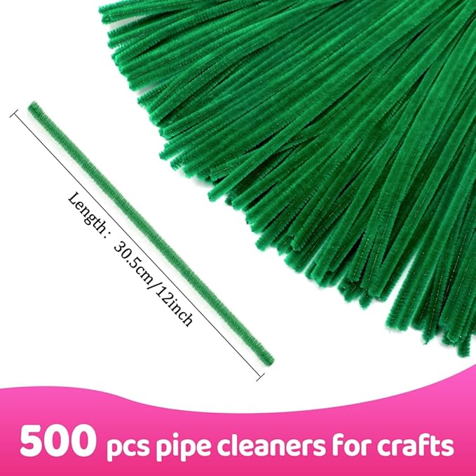Praisebank 500pcs Christmas Green Pipe Cleaners, Pipe Cleaners, Pipe Cleaners for Crafts.