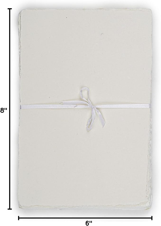 LEATHER VILLAGE Watercolor Paper - 6 X 4 inches, 50 Sheets - Mixed Media Watercolor Paper - 150 GSM Thick Deckle Edge Virgin Cotton Handmade Paper - Off White