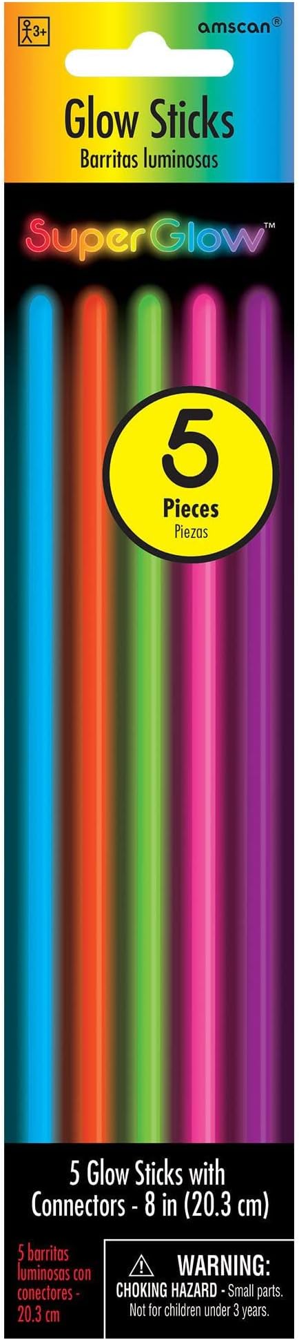 Multi Color Glow Sticks - 8" (Pack of 5) with Connectors - Vibrant, Long-lasting, Premium Quality for Parties, Events, Festivals
