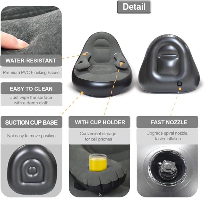 Set of 2 Inflatable Armrest Lounge Chair with Ottoman,Hand Pump,Eye Mask,Earplugs-Portable Blow Up Sofa,Air Chaise Lounge,Ideal Loveseat Set for Family Movie Night,Couple,Gaming,Party,Camping,Garden