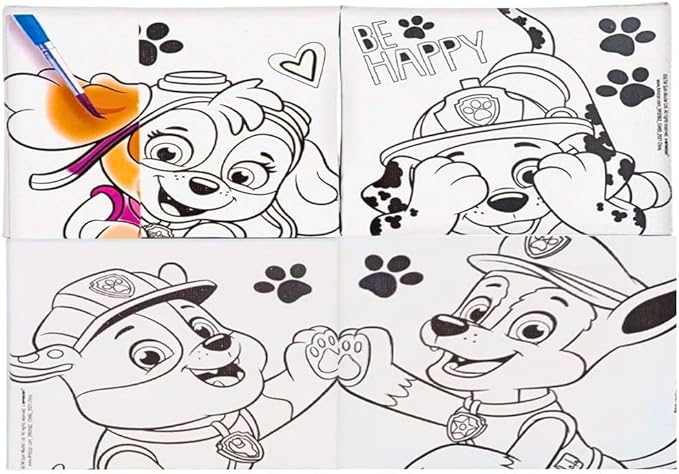 Paw Patrol DIY Canvas Painting Set - 4 Colorful 4"x4" Canvases, 1 Paint Brush, 6 Vibrant Paints - Unleash Creativity & Foster Imagination - Perfect Gift for Kids Art Lovers
