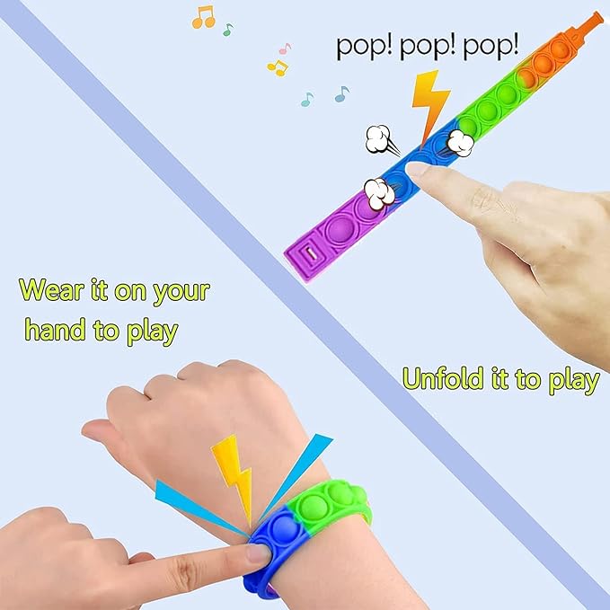 50 Pcs Random Pop Fidget Toy Fidget Bracelet, Wearable Push Poping Bubble Sensory Toys Stress Relief Finger Press Silicone Wristband for Kids and Adults ADHD ADD Autism Anxiety