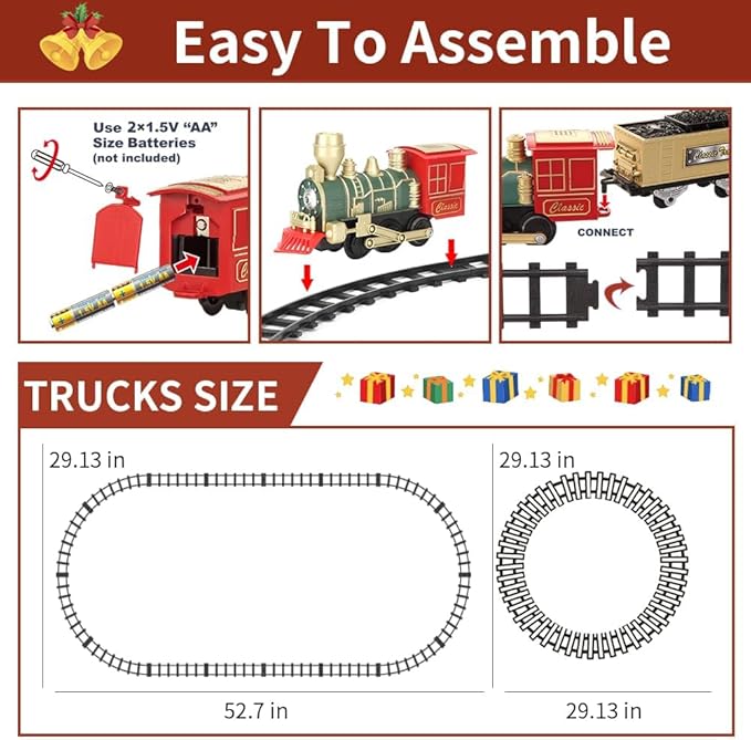 Train Set - Electric Train Toys, Toddler Train w/Light and Sounds (ON/Off), Classical Train Sets for Boys w/Locomotive, Carriages and Tracks, Christmas Toy Train Gifts for 3-10 Year Old Kids